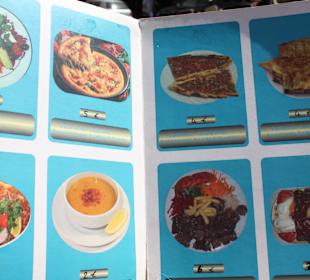 Ein Teil der Speisekarte