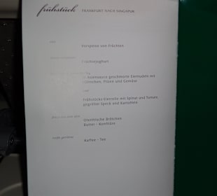Speisekarte Singapur Airline