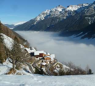 Blick in den verschneiten Garten