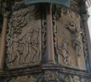Kanzel mit Holzreliefs, Kirche Oberlauringen