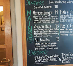 Speisekarte mit moderaten Preisen