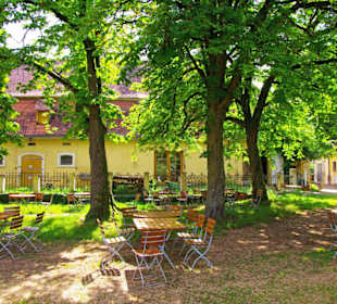 Dahinter die Stallungen