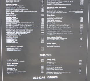 Speisekarte Restaurant O Zé im März 2019