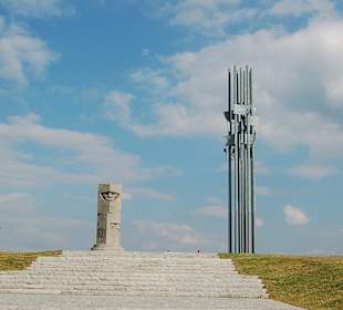 Widok pomników Bitwy pod Grunwaldem.