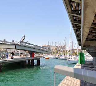 Schwenkbare Hafenbrücke "in Aktion"