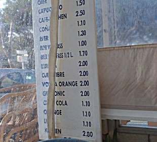 Preisliste der Tango - Bar