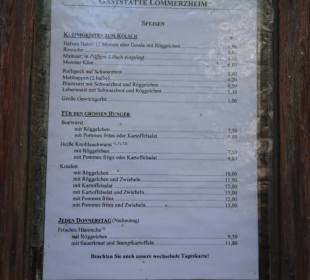 Die Speisekarte der Gaststätte Lommerzheim