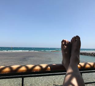 Bild von der Lagune aufs Meer, beim 2ten Kaffee