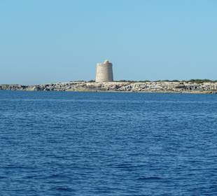Blick auf den Torre de ses Portes vom Boot aus