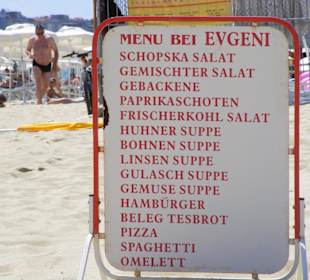 Auszug aus der Speisekarte