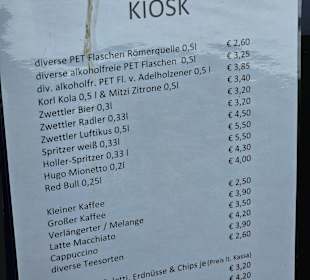Getränkekarte Kiosk