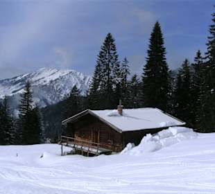 Almhütte mit imposanter Bergkulisse