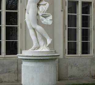 Statue und Pfau am Łazienki-Palast