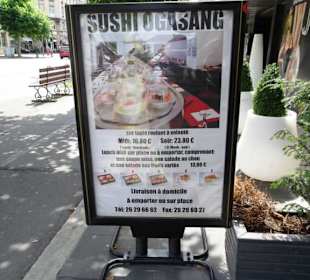 Der Werbeaufsteller des Restaurant Sushi Ogasang