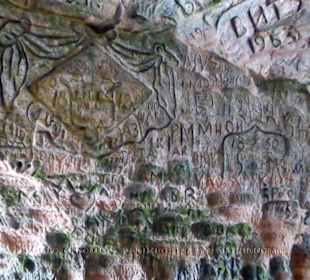 Ein Meer von Fels-Eingravierungen von Besuchern