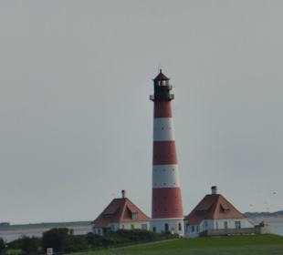Blick vom Deich von Westerhever beim Info-Hus