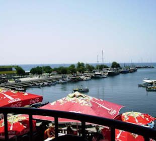Blick vom Restaurant auf den Hafen von Nessebar