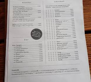 Die Wunschkarte für das Frühstück im Café Kittel