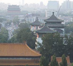 Widok z parku w kierunku słynnych wież.