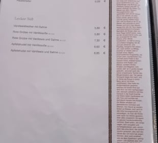 Speisekarte Dessert
