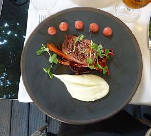 Entenbrust mit karamellisierten Möhren und Püree