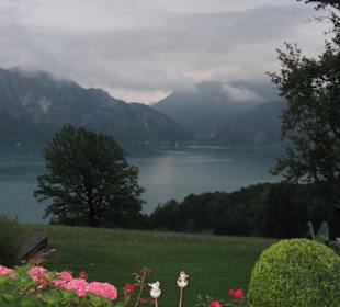 Blick auf den Attersee vom Druckerhof