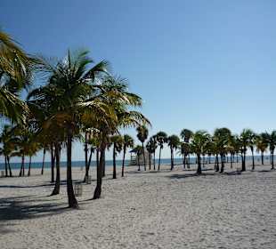 Weitläufiger Strand mit Schattenspendern