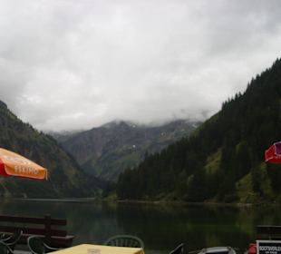 Blick vom Restaurant zum Vilsalpsee