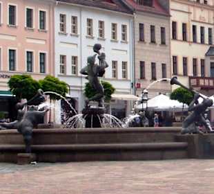 Torgau, Brunnen auf dem Markt.