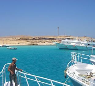 Blick vom Boot Flash 5 zur Insel Giftun