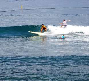 Surfer vor der Plage des Roches Noires