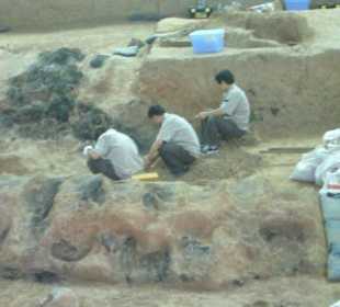 Arbeiter im neuen Grabungsfeld