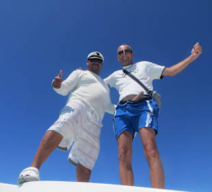 Spaßvögel Helmut und Marcel auf Saone