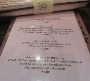 Speise - und Getränkekarte