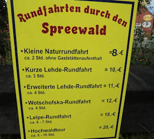 Preistafel für alle angebotenen Touren