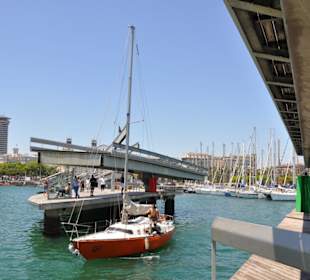 Schwenkbare Hafenbrücke "in Aktion"