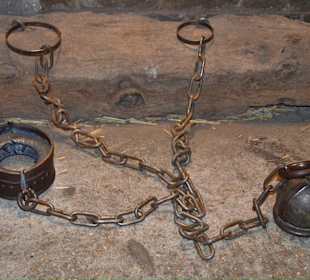 Neck collar, ball & chain.