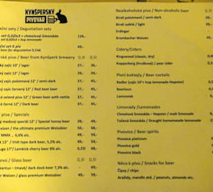 Меню в ресторане