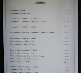 Aushang der Speisekarte