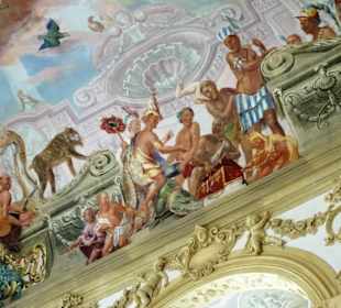 Das Weltreich-Gemälde im Treppenhaus des Schlosses
