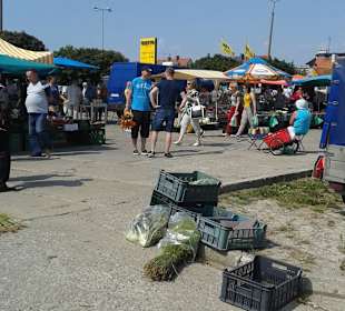 Samstag, großer Bauernmarkt, oberhalb der Stadt