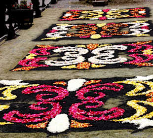 Aus Blumen gefertigter Teppich