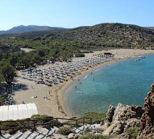 Widok na plażę Vai, w tle piękny gaj palmowy