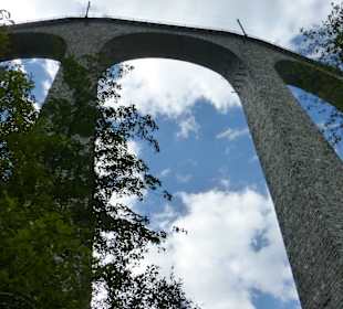 Blick hoch zum Landwasserviadukt