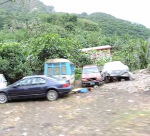 Autos werden im Garten entsorgt
