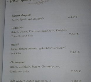 Speisekarte, Flammkuchen