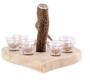 Schnapsbrett aus Zirbe mit Hirschhorn Handarbeit