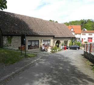 Blick von der Burg auf das Cafe