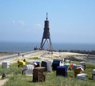 Die Kugelbake begrenzt den Strand von Döse