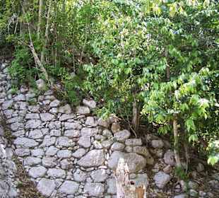 Unrestaurierte Flanke der Nohoch-Mul Pyramide